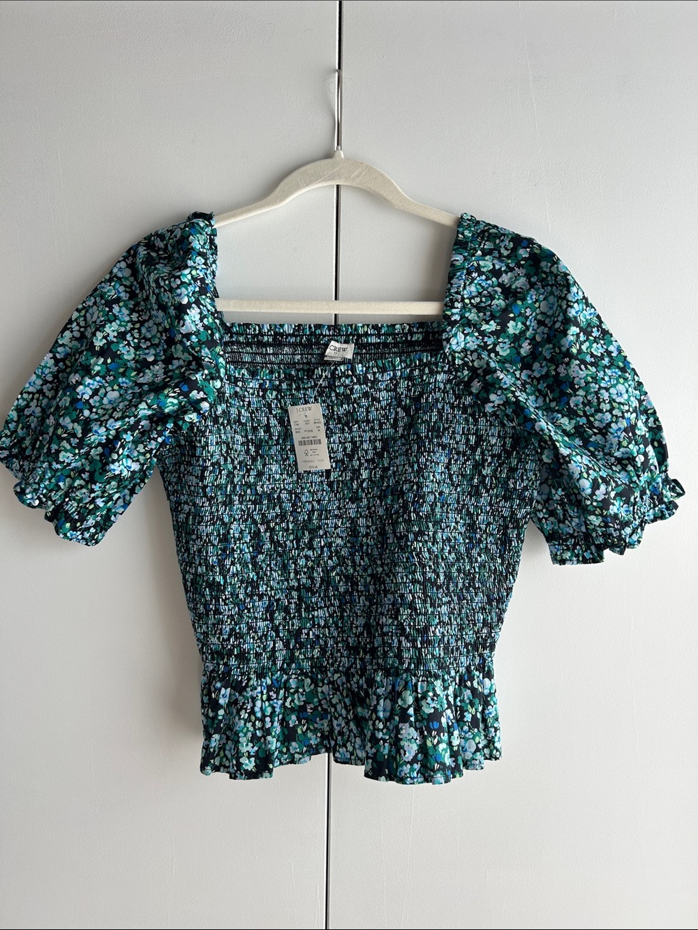 Floral Smocked Puff-Sleeve Top - Teal Floral